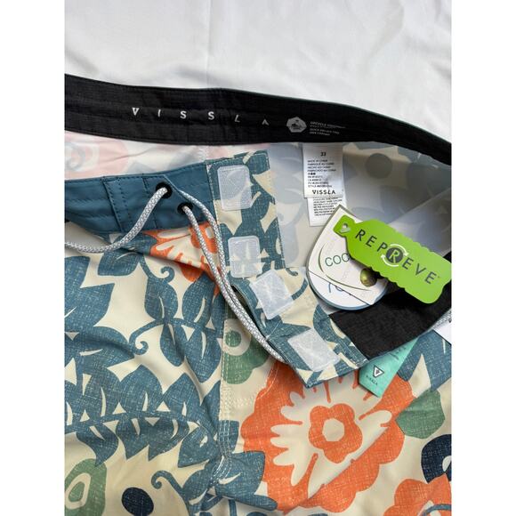 NWT Vissla Zanzabar 33W 17.5" Boardshorts Swm Trunks Blue Orange Floral - Picture 3 of 4